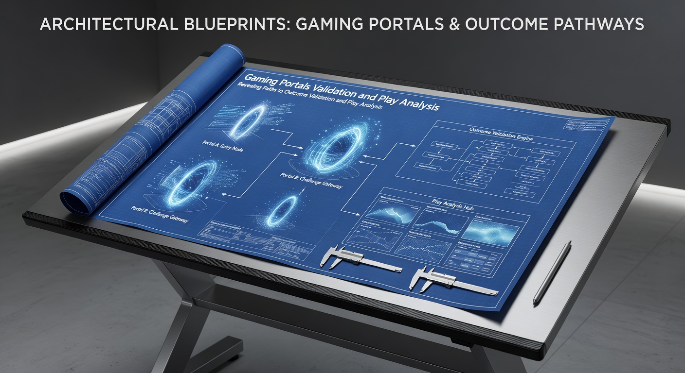 Architectural blueprint diagram showing navigation paths in a gaming portal from entry points to outcome validation sections