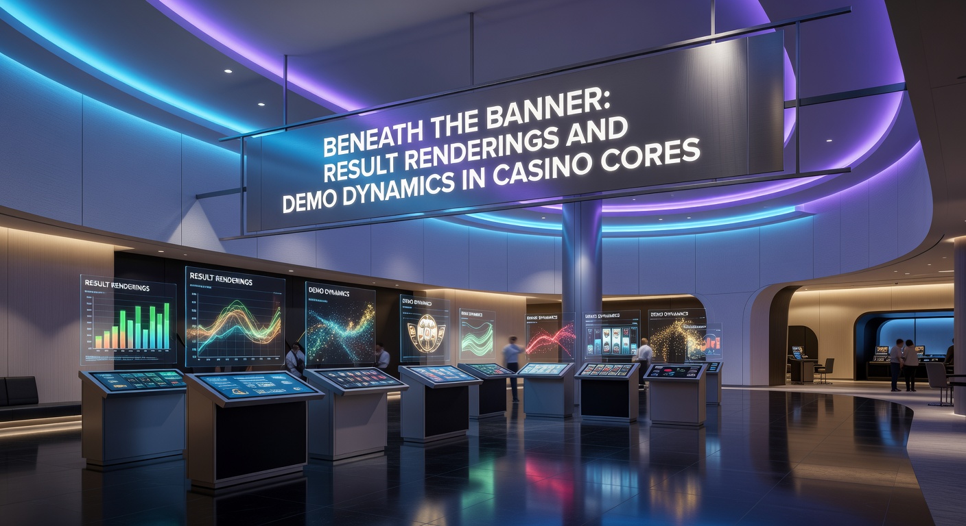 Close-up view of a casino game's result rendering interface displaying animated win sequences and demo mode toggle beneath a promotional banner