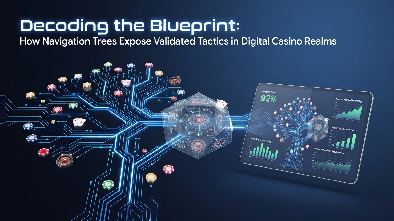 A detailed view of a casino website navigation tree showing layered menus from homepage to verified outcome sections