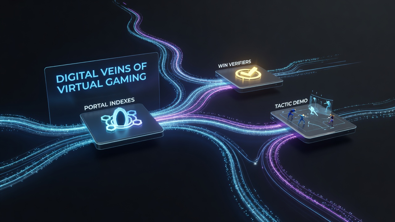 Screenshot of a gaming platform interface illustrating links from index menus to verified win streams and tactic demo areas
