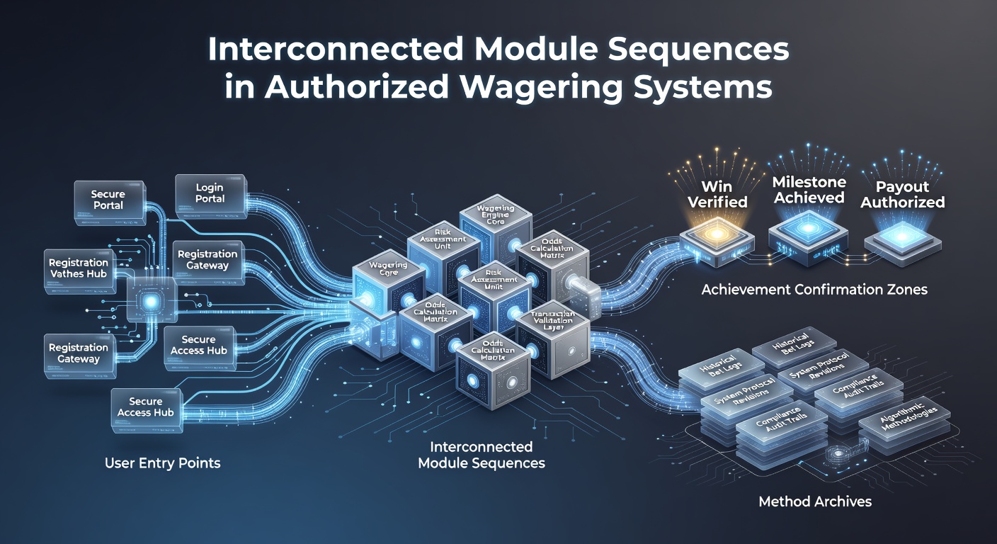 Diagram showing interconnected modules linking user entry points to verification zones in wagering systems