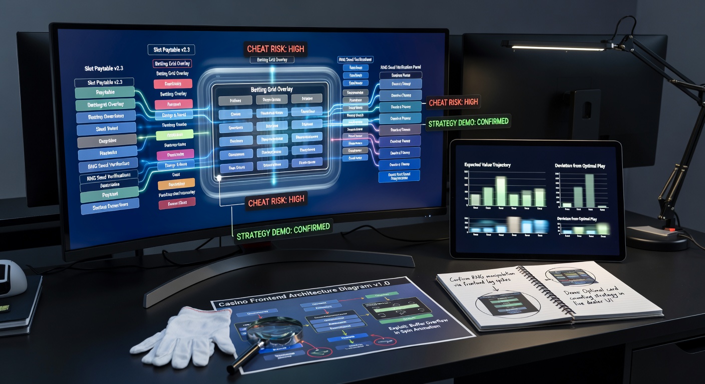 Close-up of casino demo interface with strategy overlay and verification popup windows