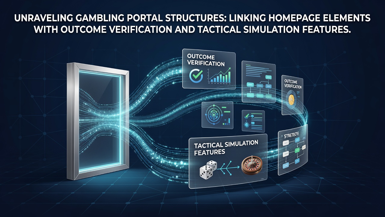 Overview of gambling portal homepage elements connecting to verification and simulation sections