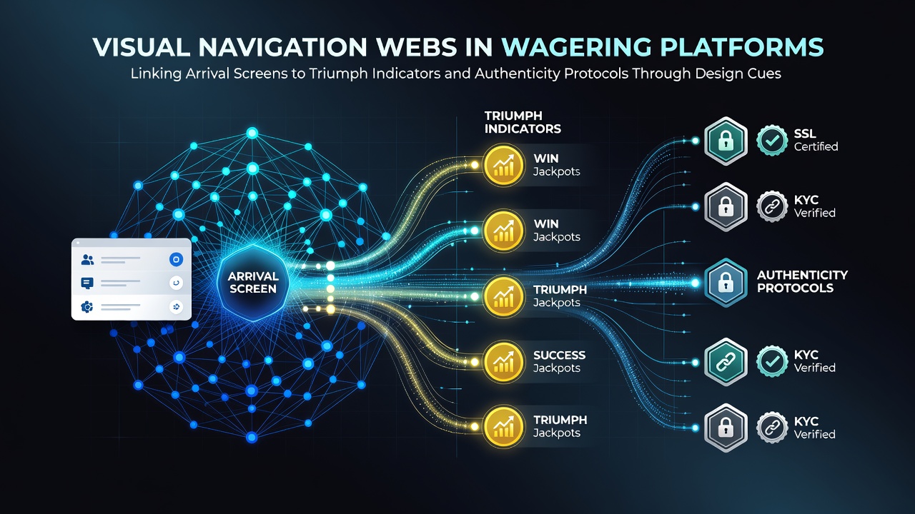 Visual navigation elements guiding users across wagering platform arrival screens